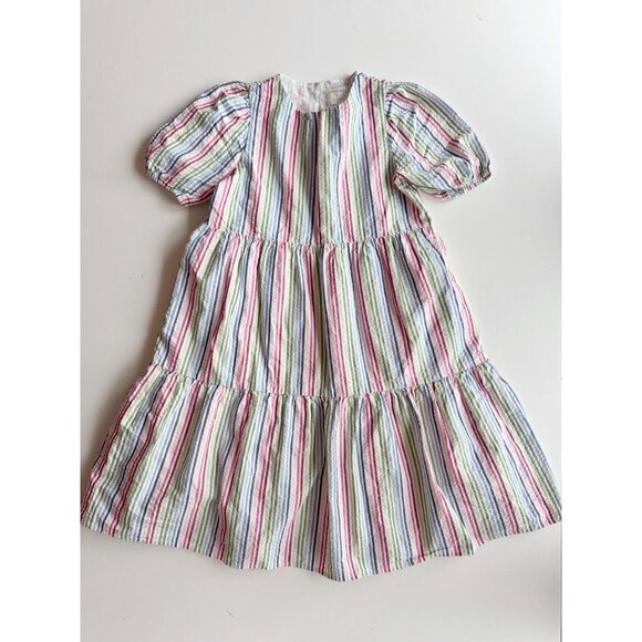 Girls' CREWCUTS J CREW Rainbow Striped Seersucker Tiered A-Line Dress, Size 8 - Picture 1 of 11